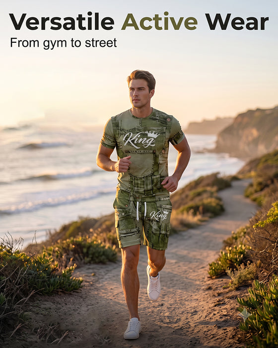 Herresæt Med Rundhalset Monogram-T-Shirt Og Snoretræksshorts