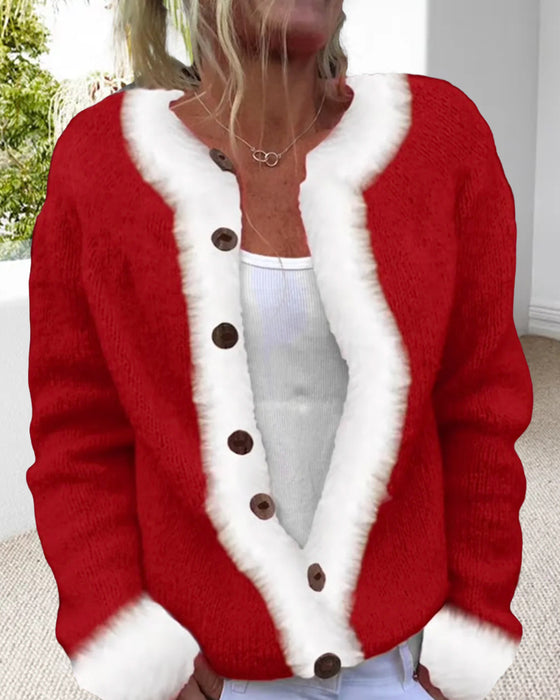 Kontrastfarvet Moderigtig Langærmet Cardigan