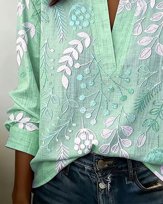Bluse Med Blomstermønster Og Ståkrave