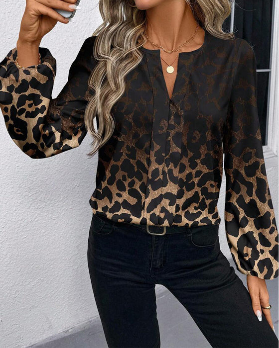 Skjorte Puffærme Gradient Leopardtryk