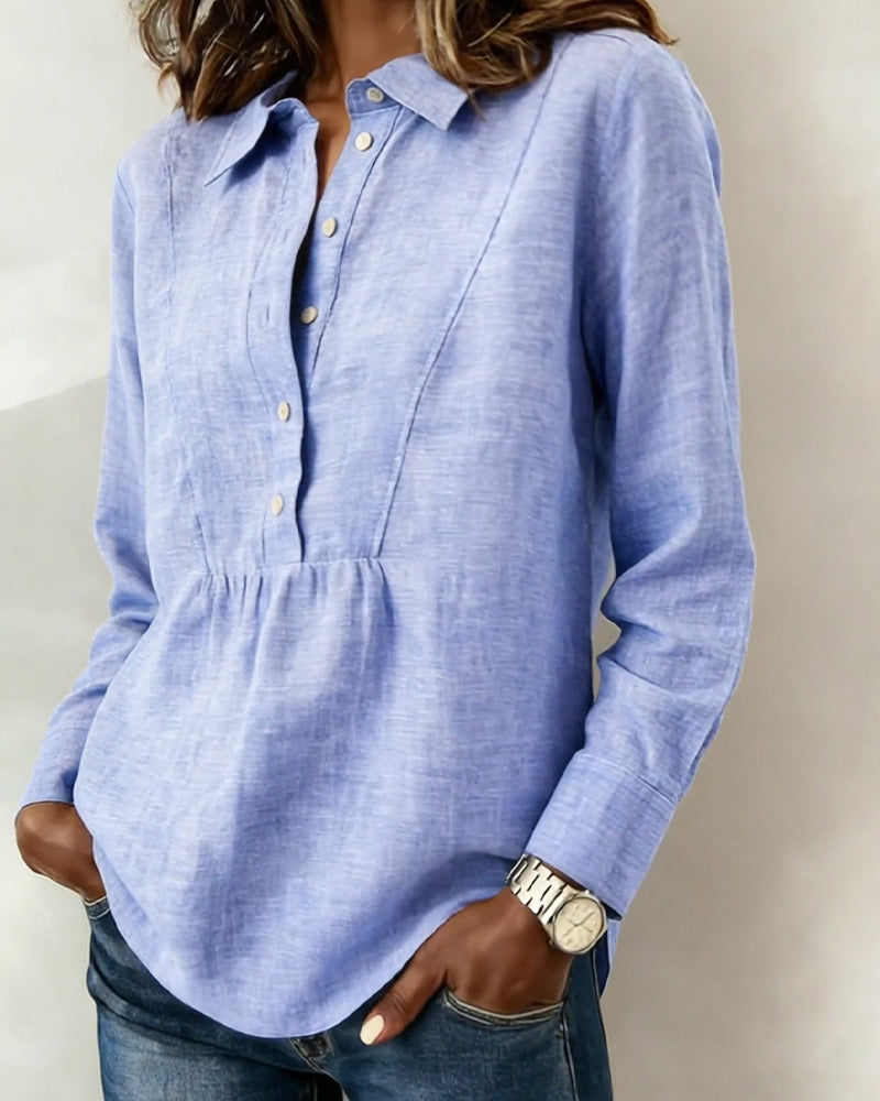 Bluse Åben Foran Ensfarvet Krave