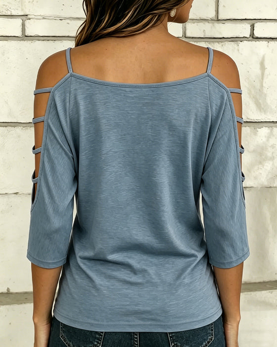 T-Shirt Solid Farve Albuelang Ærme Off-Skulder