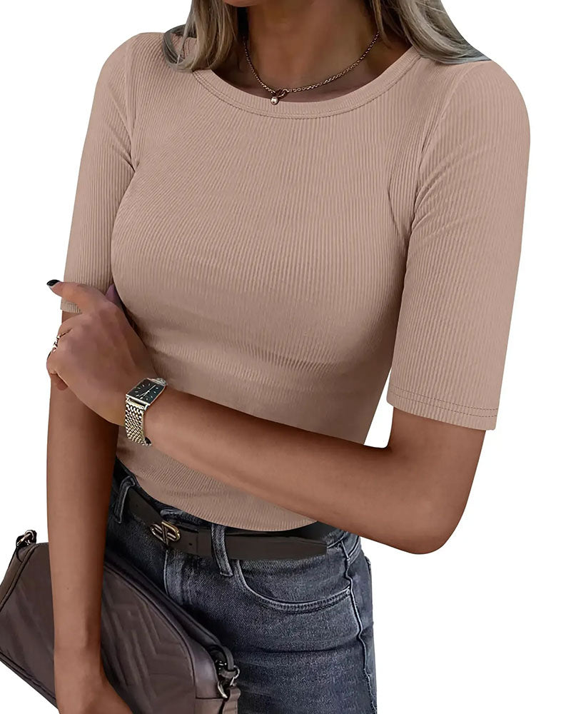 T-Shirt Rund Hals Ribbet Slim-Fit
