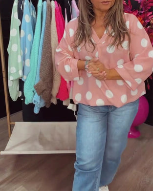 Bluse V-hals Prikket Løs