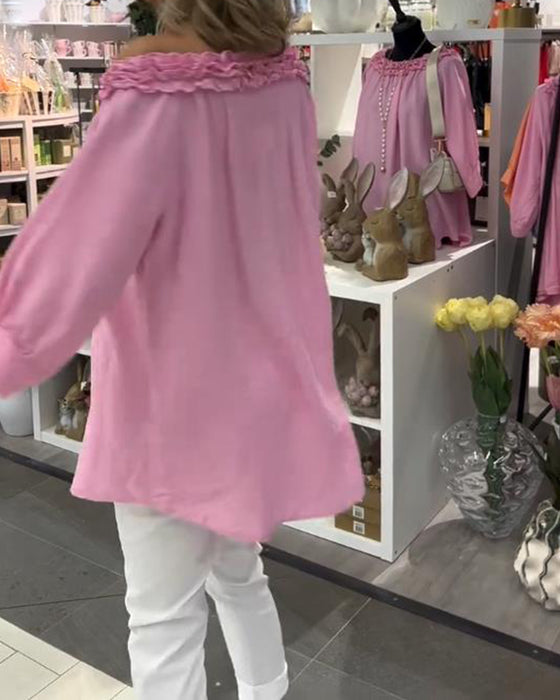Bluse Kortærmet Blomstret Løs