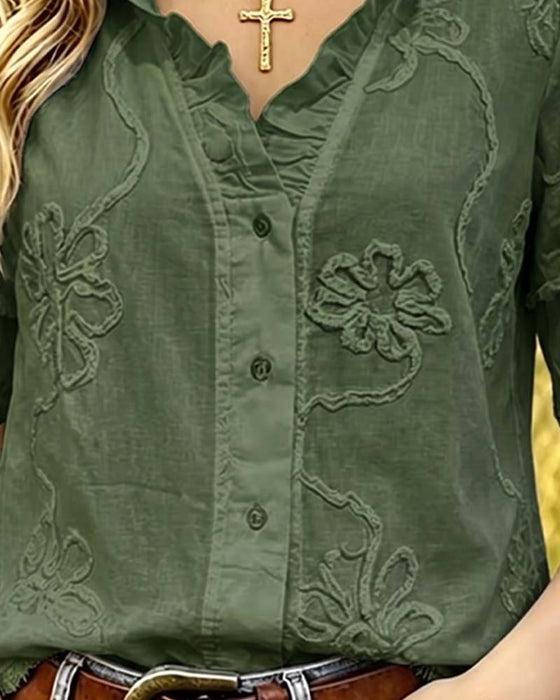 Bluse Frynset Kant Pufærme