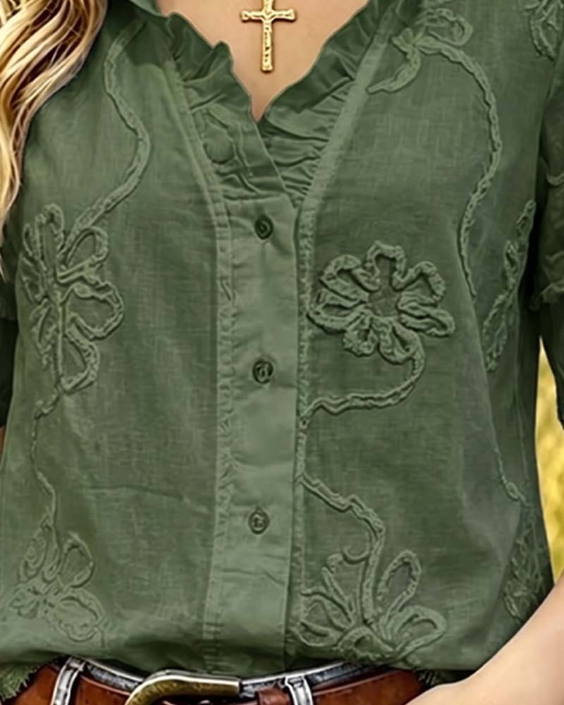 Bluse Frynset Kant Pufærme