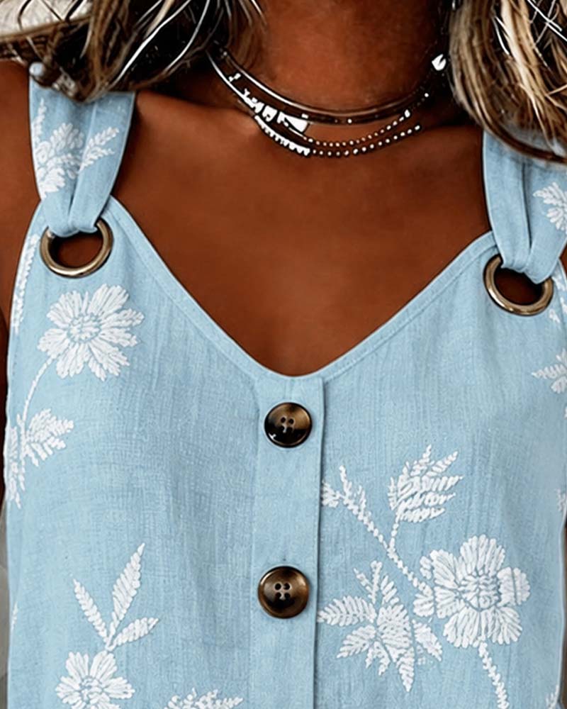 Tank Top Blomstret Kamisol Metal Ring