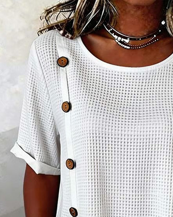 Bluse Vaffel Tekstur Side Knap