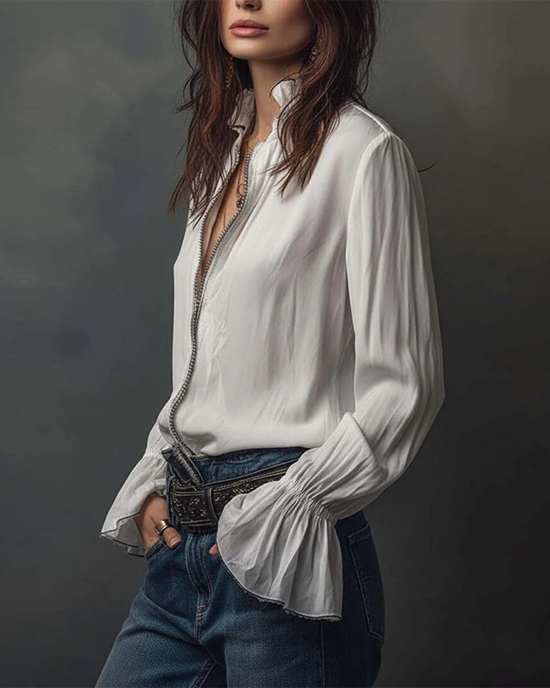 Bluse Stålskaftet Krave Klokkeærme