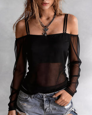 T-Shirt Spagettibånd Off-Shoulder Sheer