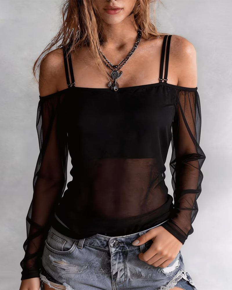 T-Shirt Spagettibånd Off-Shoulder Sheer