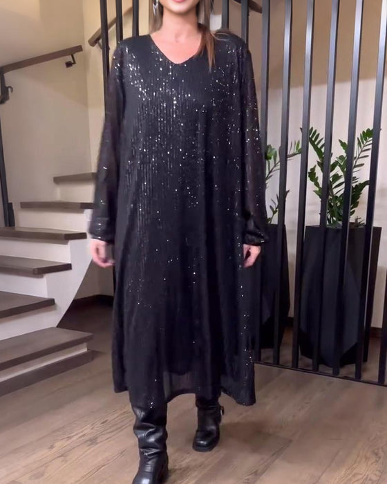 Moderne Ensfarvet Kjole Med V-Hals