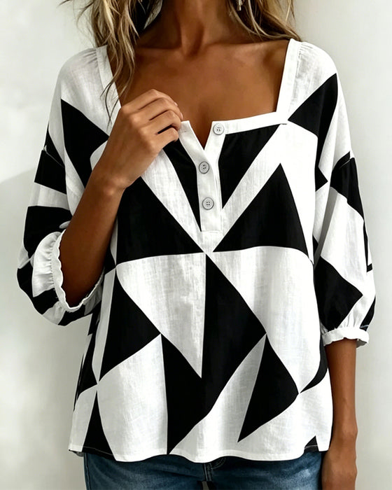 Bluse Afslappet Geometrisk Tryk