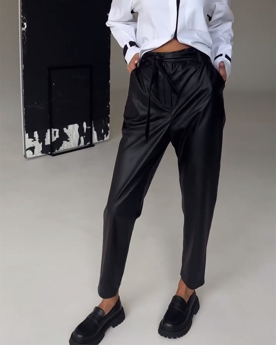 Slim fit læderbukser