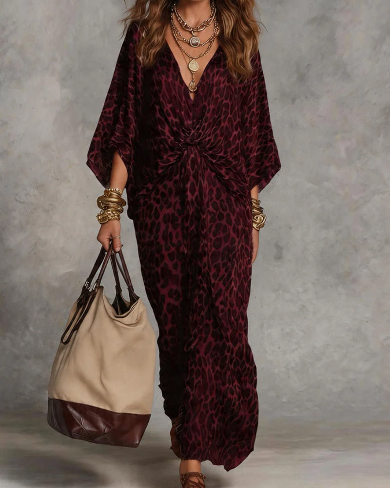 Kjole Trendy Leopard Flagermus Ærme