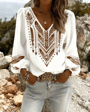 Bluse Pufærme V-Hals Los