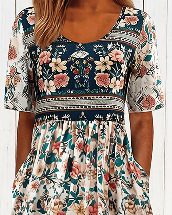 Kjole Vintage Blomstrende Taljeret Midi