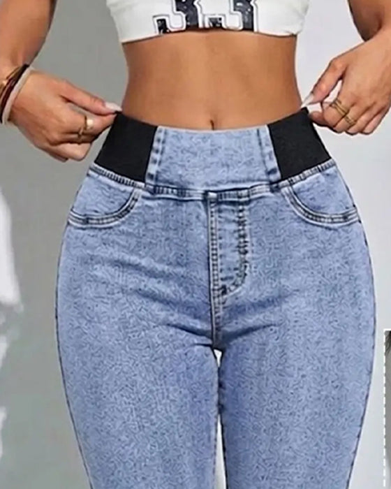 Jeans Elastisk Talje Croppet