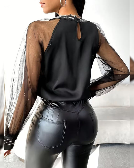Bluse Varm Rinsten Mesh Langærmede Modne