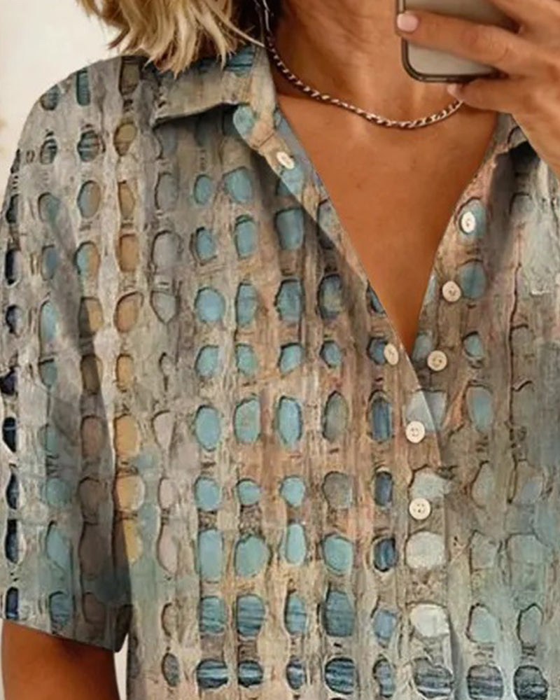 Bluse Prikket Tryk Knap Halv Stolpe