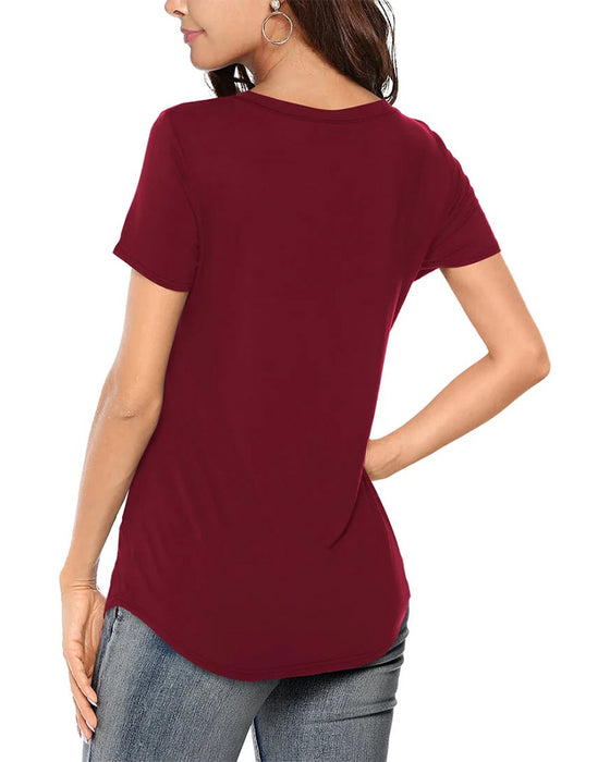 T-Shirt Uregelmæssig V-Hals Casual