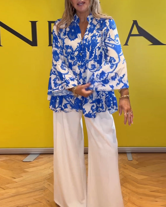 Frisk langærmet bluse med print