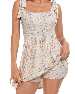 Kjole Kvinde Blomstrende Mini Med Indbyggede Shorts