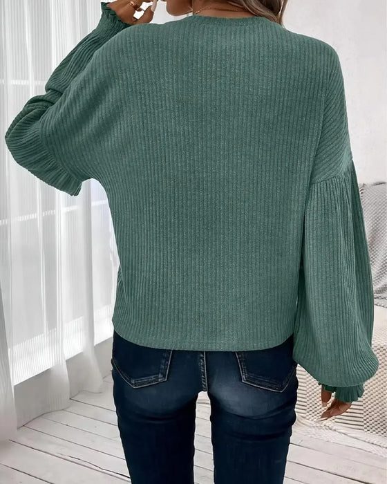 Top Rund Hals Drop Skulder Lanterne Ærme
