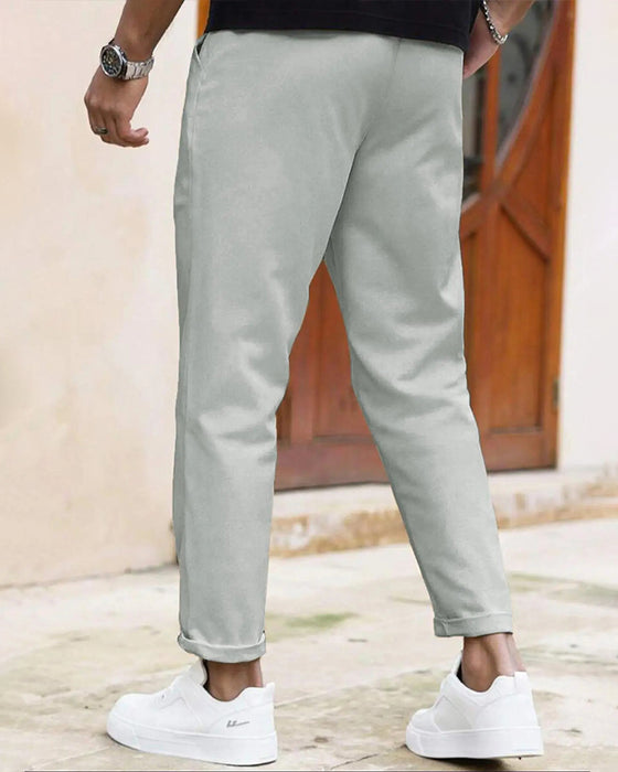 Herre Bukser Ensfarvet Snøre Slim Fit Croppet