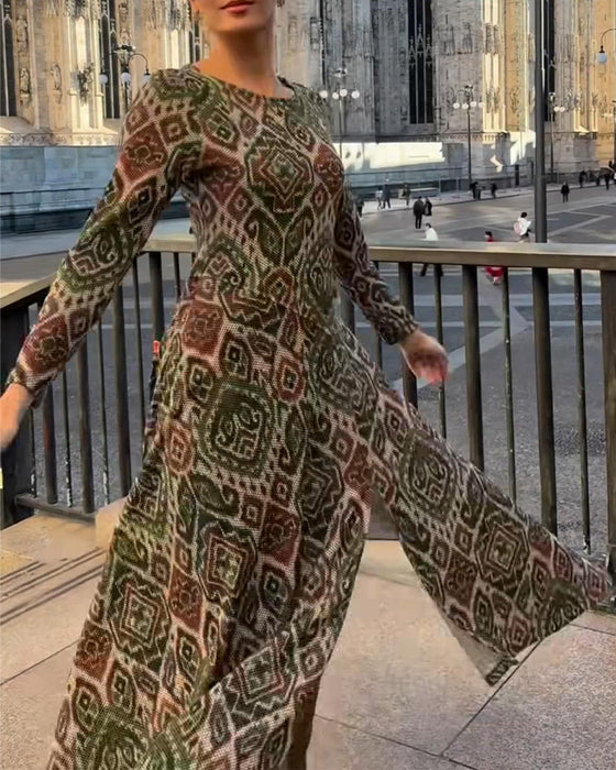 Kjole Fashion Retro Trykt Slids