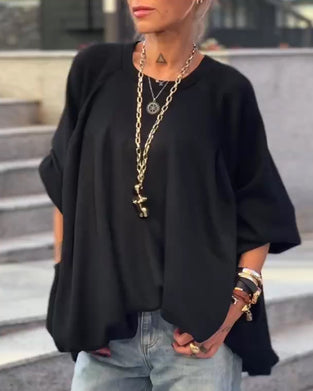 Sweatshirts Ensfarvet Løs Uregelmæssig