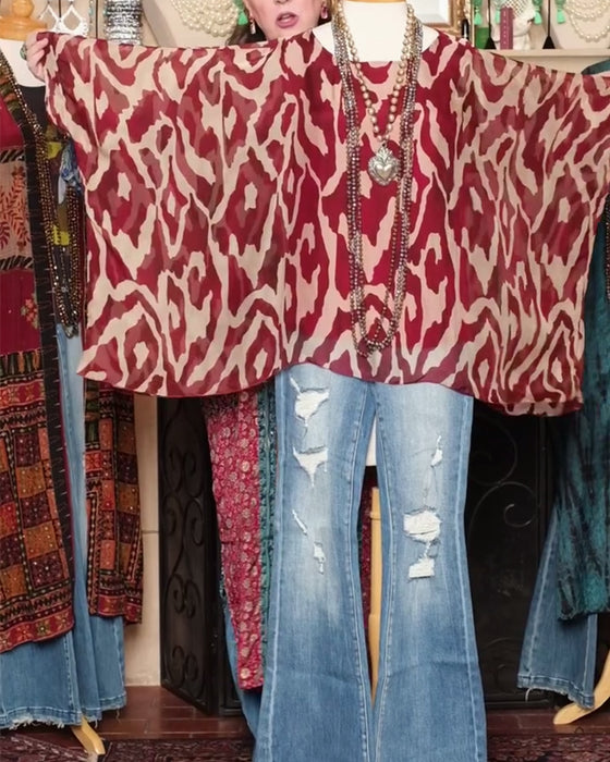 Bluse Flagermusærme Tryk Langærmet