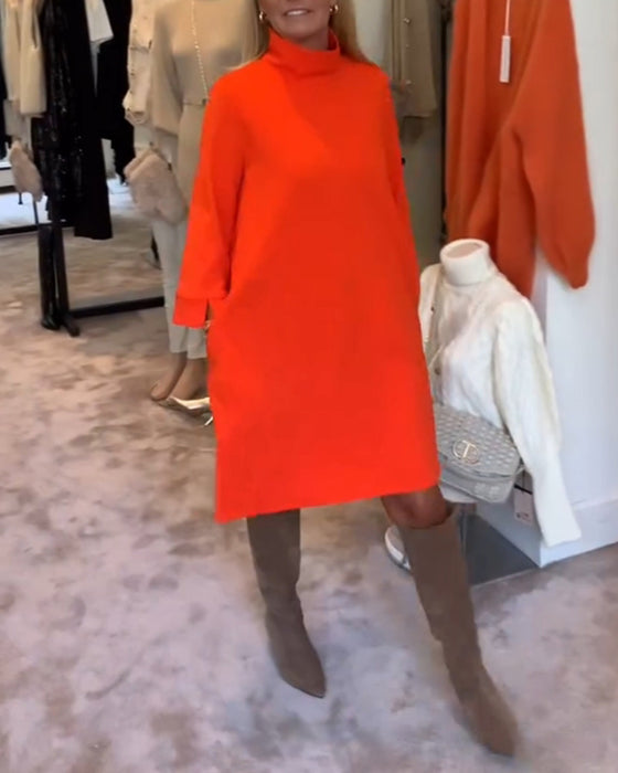 Orange sweaterkjole med høj hals
