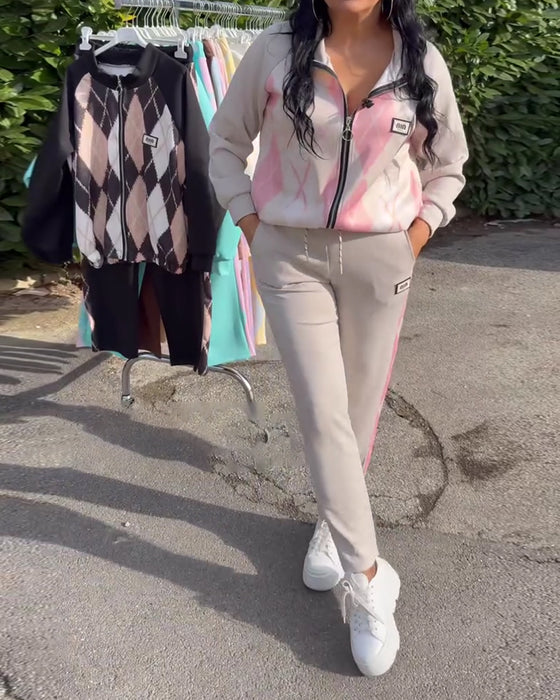 Todelt Sæt Ternet Top Med Lynlås Og Bukser