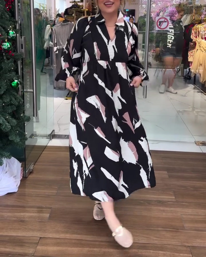 Kjole V-Hals Trykt Langærmet