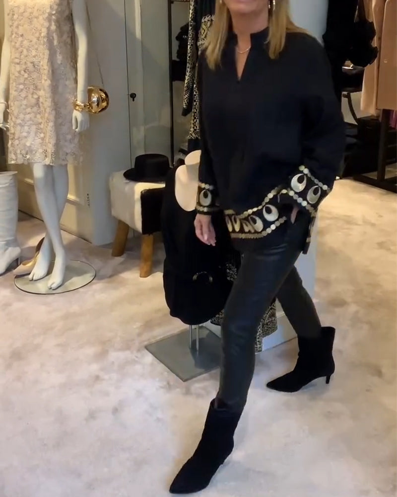 Bluse Placeret Trykt Løs