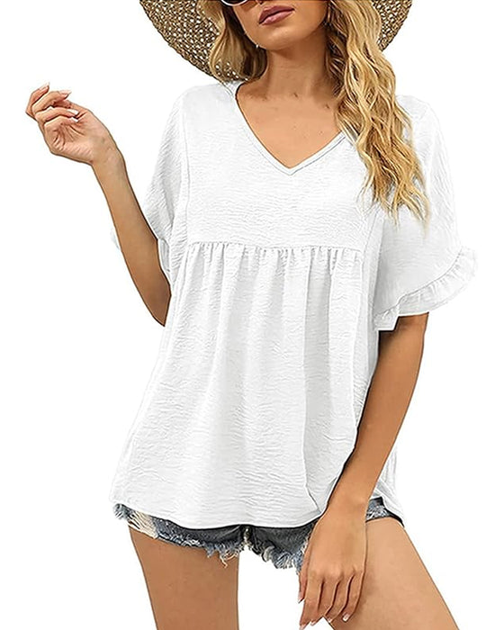 Bluse Afslappet Rynke Loose Fit