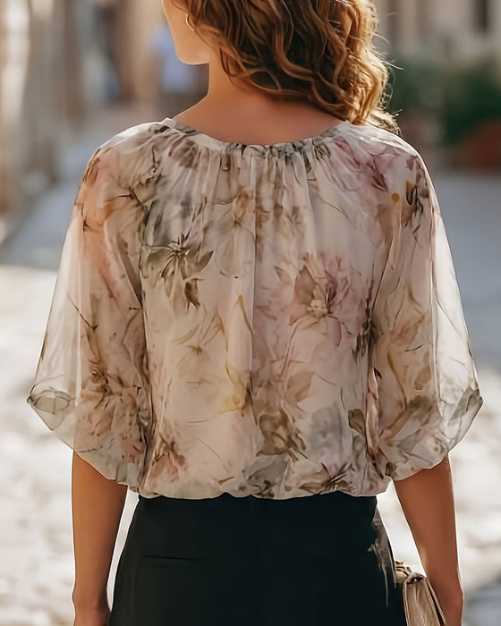 Bluse Blæk Vask Blomstret Bobble Ærme
