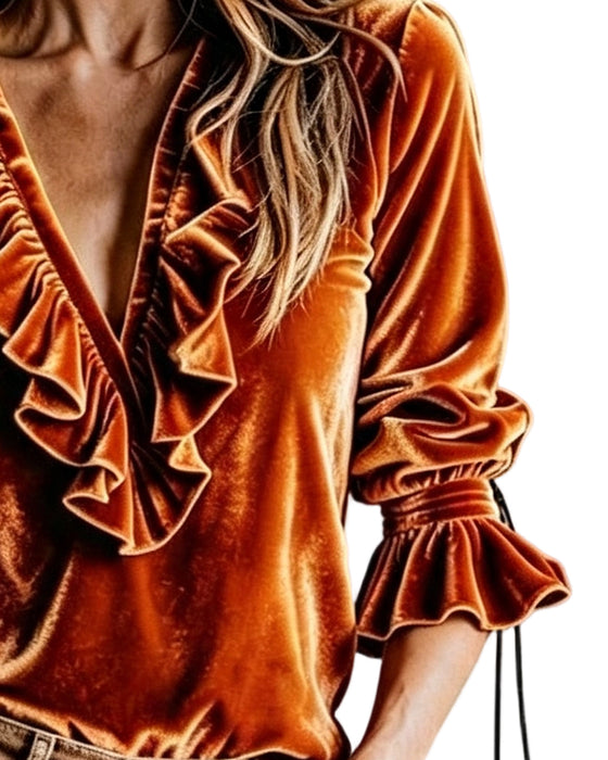 Bluse V-Hals Ruffle Bind