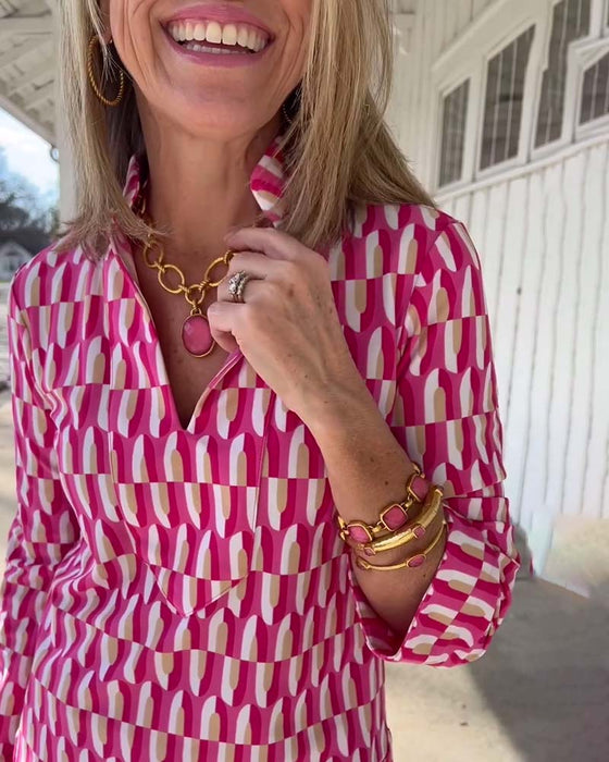 Mønstret top med ståkrave