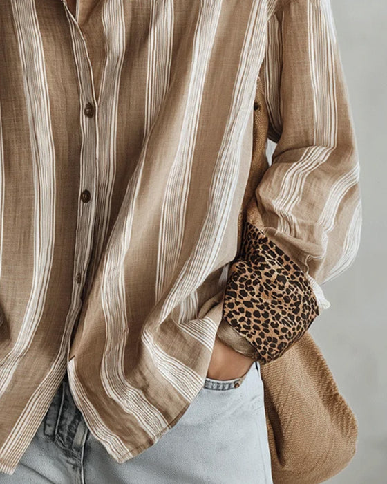 Skjorte Casual Skjortekrave Leopard Stribe