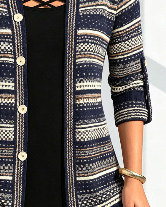 Bluse Bohemian Stribe Revers Falsk Lag