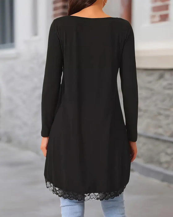 Uregelmæssig Langærmet Top Med Mesh-Patchwork