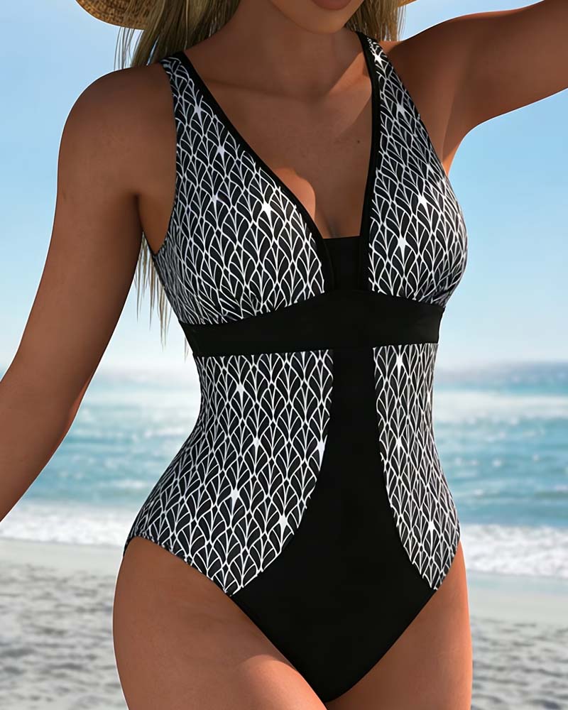 Bikini Argyle Patchwork V-Hals Mode