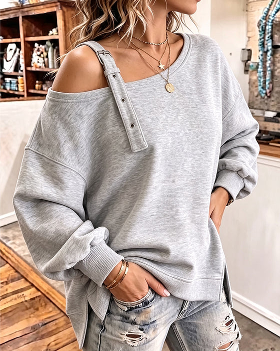 Sweatshirt Fri Skulder Strop Slids Løs Pasform