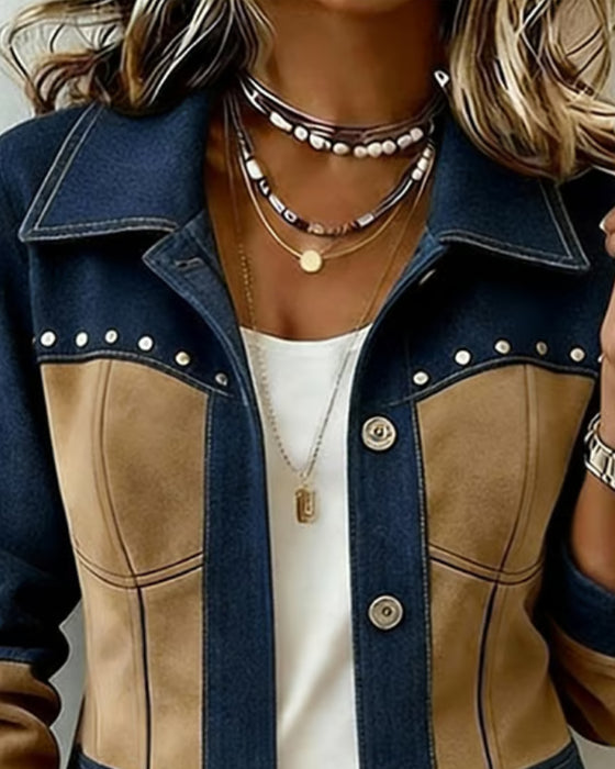Frakke Hætte Lynlås Lomme Denim Panel