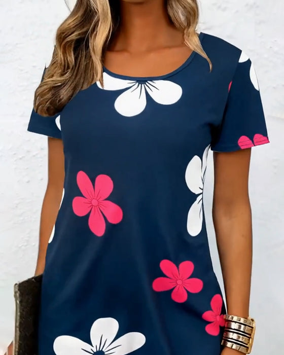 Kjole Med Blomsterprint Kort Ærme