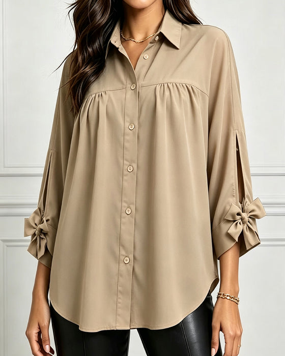 Bluse Sløjfe Detalje Casual Ensfarvet