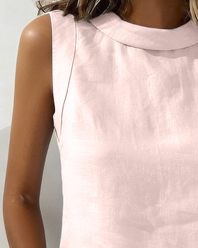 Bluse Kravleløs Ærmeløs Elegant